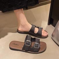 Birkenstocks šlepetės vasaros avalynė naujos tinginės vienos juostelės minkštadugnės storapadės plokščiapadės laisvalaikio paplūdimio basutės 36-37 [one size smaller] juoda
