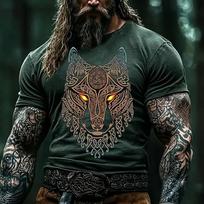 Men's Wolf Viking T Shirt Short Sleeve T shirt 3D Print Crew Neck Round Neck Shirt Fashion Ethnic Street Casual Daily Blue Purple Brown Summer XL
