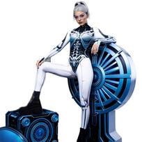 Adults Robot Machine Cyber Punk Style Celebrity Tights Women 3D Printed Halloween Cosplay Costume Jumpsuit for Party Dress Up S balta
