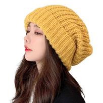 Knitted Hat Baggy Slouchy Ribbed Flanging Stretchy Keep Warm Solid Color Autumn Winter Women Men Beanie Cap for Outdoor geltona