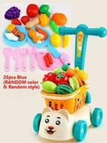 Shopping Kids Cart Trolley Play Set With Cutting Play Food Kitchen Accessories Pretend Play Role-Playing Game Birthday Gift
