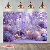 2D Purple Romantic Floral Backdrop, Wisteria & Birdcage Banner, Bridal Shower Party Decor 47.2x31.5inch/120*80cm