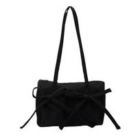 Leisure Bowknot Bow Nyl Tote Bag Korean Style Large Capacity Underarm Bag Canvas Handbag Armpit Bag Girls juoda