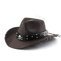 New Faux Leather Vintage Western Cowboy Hat for Men Gentleman Jazz Hats Panama Cowgirl Hat Sombrero Hombre ruda