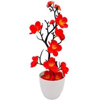 Low Maintenance Artificial Bonsai Featuring Plum Blossom Theme for Home Office or Entryway Decor with Lifelike Floral Detailing raudona
