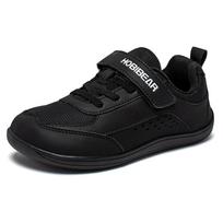 HOBIBEAR Kids Wide Toe Shoes Big Kid Barefoot Hook Loop Minimalist Sneakers Artificial Leather Mesh Shoes 30 juoda