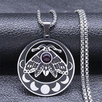 Witch Luna Moth Crescent Necklace for Women Men Stainless Steel Gothic Insect Moon Phase Chain Aesthetic Jewelry colar 9623