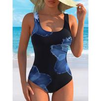 Summer Sexy Colorful Pattern Printed One-piece Swimsuit Slim Fit and Slimming, Deep U-back Design, Beach Pool Vacation Eye-catching Fashion Swimsuit XS juoda
