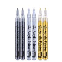 6Pcs/set 4 Colors (Black/White/Gold/Silver) Acrylic Paint Markers pen,0.7mm Extra Fine for Ceramic, Metal, Paper, Drawing, DIY