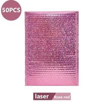 Laser Red 50Pcs Holographic Bubble Mailer Red Mailing Envelope Waterproof Courier Bag Padded Bubble Envelopes Pack Bag (rose red,13*15cm) rožinė raudona spalva