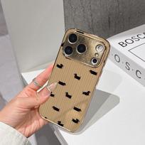 LS Phone Case For iPhone 17 16 15 14 13 12 11 Pro Max 16E Gold Electroplated glass shell  Dachshund Stripes Cover IPHONE11PRO
