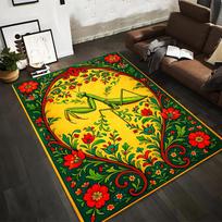 Praying Mantis Carpet with Yellow Background and Floral Patterns Suitable for use as an anti-slip for living room bedroom sofas 40x60cm( 15x23in )