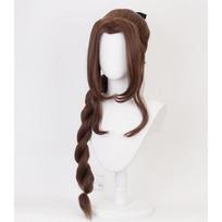 Women Brown Long Braid Wig Anime Final Fantasy VII Aerith Gainsborough Cosplay Costume Heat Resistant Synthetic Hair Wigs One Size ruda