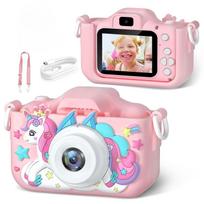 Vaikų kamera 1080P HD Mažylių skaitmeninė vaizdo kamera 2,0 colio Vaikų kamera su silikoniniais dėklais Žaislai Kalėdoms Gimtadienio dovanoms kids camera rožinė