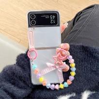 For Samsung Zflip6 Flip Folding Screen Mobile Phone Case Color Hand Chain Transparent W24flip Love Female Model For  Samsung ZFlip3
