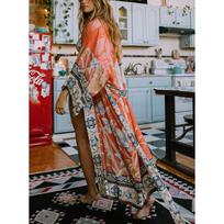 European and American Crane Flower Vacation Kimono Cardigan Sunscreen Shirt Bikini Robe Beach Blouse One size fits all