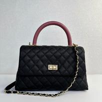 Caviar cowhide Xiaoxiang co handbag mouth cover handle hand-held dinner bag leather ball pattern rhombus chain bag women 23cm