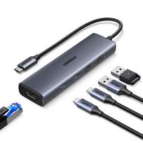 UGREEN USB C Wired LAN LAN Hub with LAN to RJ45 Gigabit Ethernet 10Gbps Super Fast 2 Type C 2 USB A Compatible with Mac and LAN Network Adapter pilka spalva