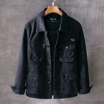 Men's Casual Multi-Pocket Utility Jacket - Turn Down Collar Button Down Coat for Street Style M juoda