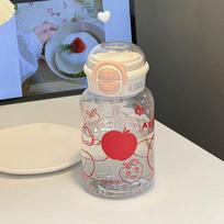 Mielas vandens buteliukas su šiaudeliu Nešiojamas plastikinis su iššokančiu dangteliu Vandens puodelis vaikui Kawaii buteliukas Neperšlampamas Mielas gėrimo buteliukas raudona