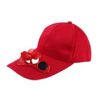 Unisex Outdoor Fishing Baseball Cap with Solar Power Cool Fan Casual Beach Hat raudona