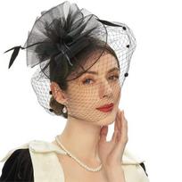 „Fascinator“ skrybėlė permatoma tinklinė didelė gėlių šydas, retro stiliaus elegantiškas plaukų aksesuaras moterims Vestuvinis kokteilis arbatos vakarėlis Vestuvių kepuraitė vakarėliui juoda