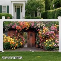 2D Flat Printing Floral Backdrop, Multicolor Rose-Covered Garden Gate Photography Background for Events 47.2x31.5inch/120*80cm
