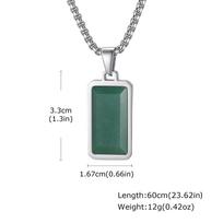 Green Natural Stone Dog Tag Necklace for Men,Stainless Steel Green Dongling Stone Square Pendant Necklace Gift 60cm