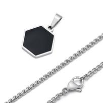 Simple Hexagon Necklaces for Men Boys,Waterproof Stainless Steel Geometric Pendant Collar, Black collar de hombres Jewelry 55cm