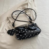 French Polka Dot Shoulder Bags for Women Simple Sweet Ladies Pu Crossbody Bag Retro Belt Design Handbags with Heart Pendant juoda