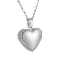 Stainless Steel Polished Heart Photo Frame Locket Necklace Pendant Pictures Locket Jewelry Party Gift Can be Engraved