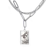 Vintage Double Layer Tarot Necklace The Major Arcana Pagan Astrology Talisman Pendants Good Luck Amulet Esotericism Jewelry Gift steel color