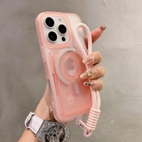 Candy Clear Slot Card Holder Magnetic Wallet Case For For Iphone16 16 Pro Max 1 14 Plus 13 12 11 Wrist Strap Cord For  Cover 11&Case & Strap