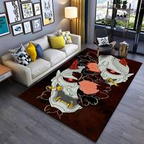 Japanese Oni Mask Pattern Rug with Red Floral Accents for Living Room  Suitable for use as an anti-slip for living room bedroom sofas 40x60cm( 15x23in )