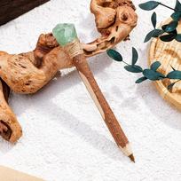 Natural Raw Crystal Top Solid Wood Ballpoint Pen Handcrafted Retro Creative Writing Pen for Office Daily Holiday Gift žalia