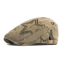Retro Stars Forward Cap Men Beret Painters' Hat chaki