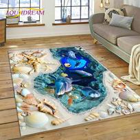3D Iliuzija Povandeninis Pasaulis Jūros Dugnas Rykliai Delfinai Animacinis Kilimas Kilimas Miegamajam Svetainei Sofos Dekoravimas, Vaikų Dekoras Grindų Kilimėlis 40x60cm( 15x23in )