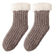 Fleece pamušalu įgulos kojinės Šiltos šlepetės kojinės su neslystančiais padukais Moteriškos pastorintos pūkuotos žieminės kojinės namams, poilsiui, miegui pilka