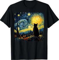 Cat Starry Night Van Gogh Cat for Cat Lover T- Shirt M