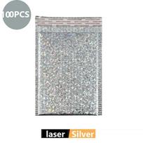 Laser Rainbow100Pcs Holographic Mailer Mailing Envelope Waterproof Courier Bag Padded Bubble Envelope Packaging Bag for Shipping (as the picture,13*15cm)