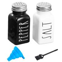 Salt Shaker Empty Square 1 Set Spice Jars Small with Labels Funnel Brush Organizer Equipment Cabinet Decoration