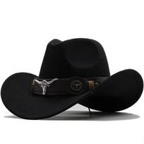New Western Cowboy Hat Black Wool Chapeu for Men, Jazz Hat for Men, Cap for Men, Cowgirl Hats for Dad, Size 56-58cm juoda