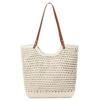 Crochet Shoulder Bag, Large Capacity Tote Bag, Lightweight Knit Handbag, Summer Beach Tote Purse for Women Holiday Commuting Daily Use smėlis