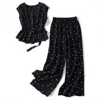 Woman Polka Dot Shirt Trousers Two-Piece Fashion Wide-leg Pants Sets XXXXL juoda