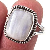 Natural Rainbow Moon Stone Gemstone Handmade 925 Sterling Silver Ring S.8 u5Y98