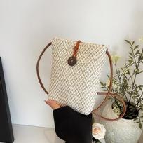Simple casual messenger bag women's versatile straw woven small square bag  summer niche fashion mobile phone bag