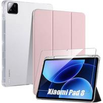 Dėklas + Grūdintas Stiklas skirtas Xiaomi Pad 8 / 8 Pro, Hibridinis Atsparus Smūgiams Sustiprintas su Pieštuko Laikikliu - Rožinis rožinė