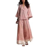 2 Piece Set for Women 3/4 Sleeve V Neck Top And Color Block Wide Leg Pants Matching Set Casual Vacation Summer Lounge Outfits L rožinė