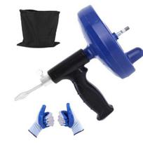 Pipe Unclogger Drain Auger Set with Drill Adapter Flexible Steel Drain Auger Shower Tub Floor Drains Gloves Cloth Bag Clog Remover mėlyna