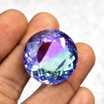 PRECIOUS Multicolor Lab-Created Tourmaline 61 Ct Round Cut CERTIFIED Gemstone 25.2 mm įvairiaspalvis